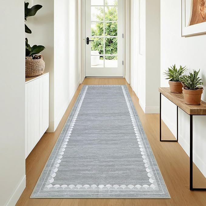 COZYLOOM 2x6 Hallway Runner Rug Machine Washable Area Rugs with Non Slip Backing, Modern Stain Resistant Non Shedding Mat Low Pile Foldable Thin Minimalist Carpet for Bedroom Entryway Kitchen, Grey