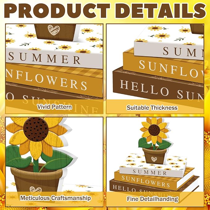 Thyle Sunflower Decorative Faux Books Set, Paper Magnetic Storage Boxes