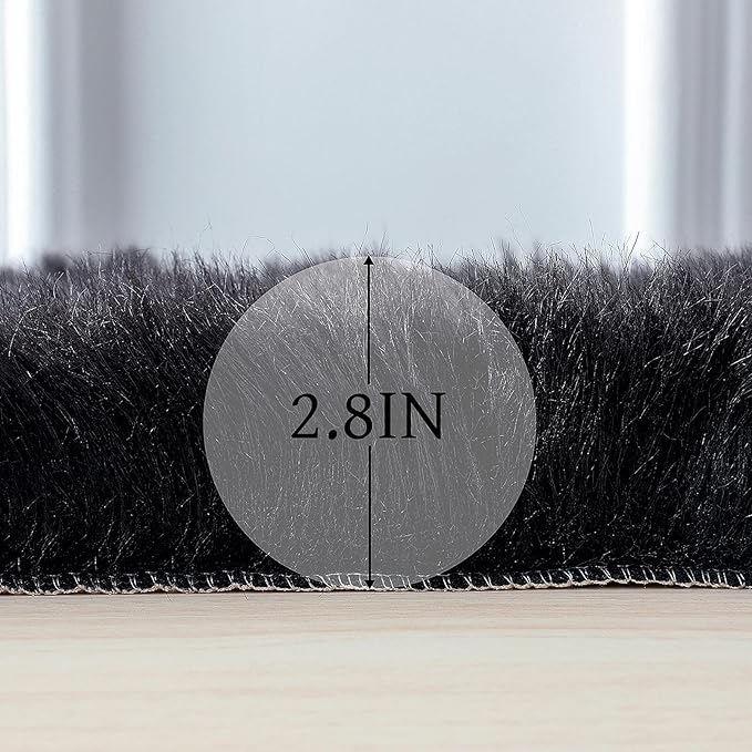 linmopm Faux Fur Sheepskin Rug, Black, 3x4 ft | Shag Fluffy Fuzzy, Rectangle, High-Density Cushion, For Bedroom Bedside Living Room, Plush Sofa Cover