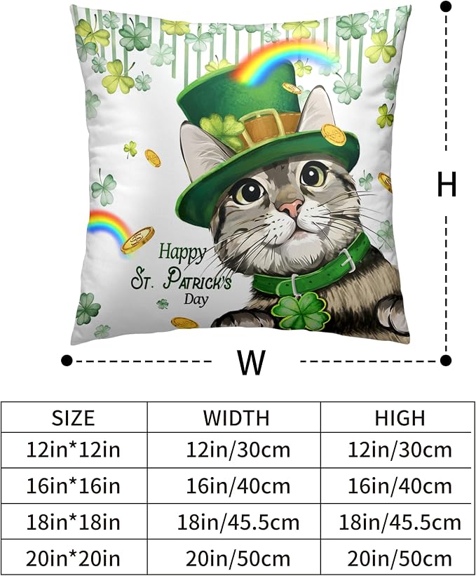 Happy St Patricks Day Pillows Covers 16x16 Pack of 2 Lucky Cat Clover Pillow Covers Rainbow Gold Coin Shamrock Decorative Pillow Cases Cushion Case for Living Room Couch Sofa