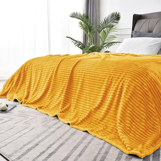 BEDELITE 3D Ribbed Mustard Yellow King Size Blankets for Bed, 108x90 Inch | Soft Warm Decorative Fluffy Blanket, Cozy Fuzzy Lightweight Plush Fleece Throw Blankets for Bed, Room Decor, Gift for Women