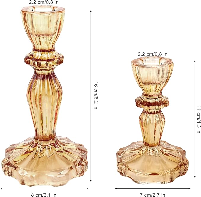 Glass Candlestick Holders Set of 3, Amber Stripe Taper Candle Holders for Table Centerpiece, Home Decorations, Wedding and Party