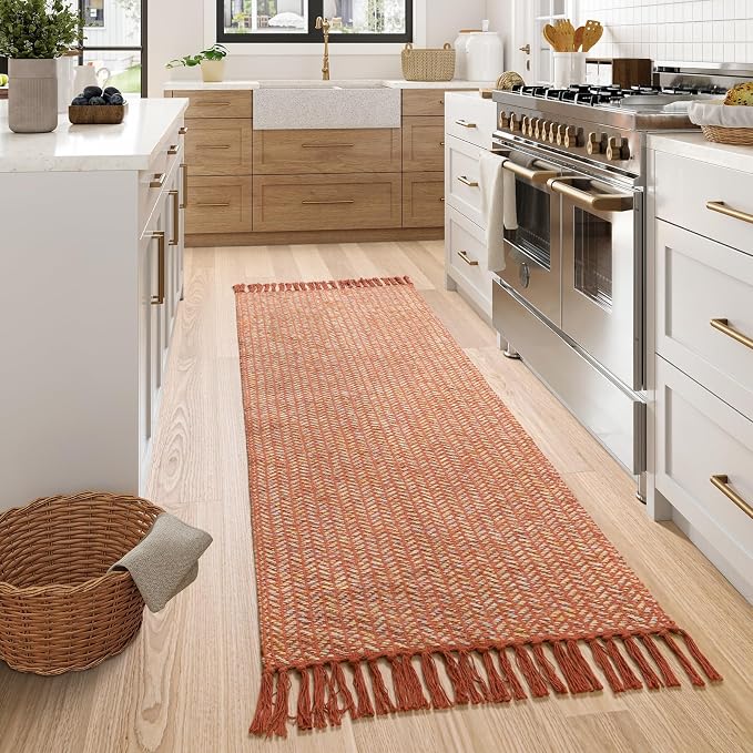 Lahome Boho Bathroom Runner Rug, 2x6 Fall Washable Rugs for Hallways | Laundry Room Mats with Tassels, Farmhouse Woven Cotton Decor Carpet, Non Shedding Lightweight Throw Rugs for Entryway Bedroom