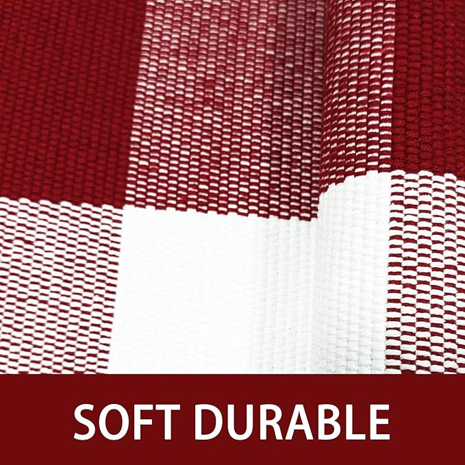 USTIDE Buffalo Check Plaid Doormat Red and White 2'x3'Hand Woven Cotton Plaid Rugs Farmhouse Layered Door Perfect for Front Door Porch Outdoor Rug
