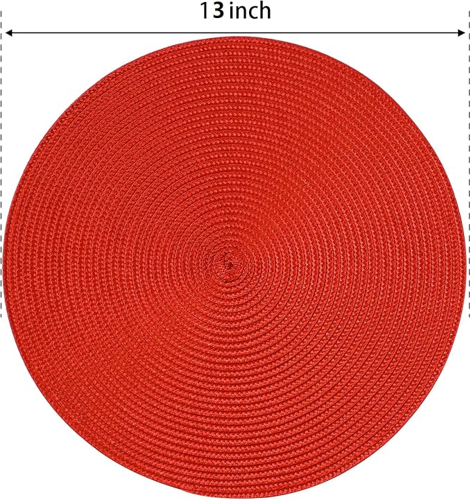 FunWheat Round Braided Placemats Set of 8 Place Mats for Dining Table Woven Washable Non-Slip Table Mats 15 Inch(Red,8pcs)
