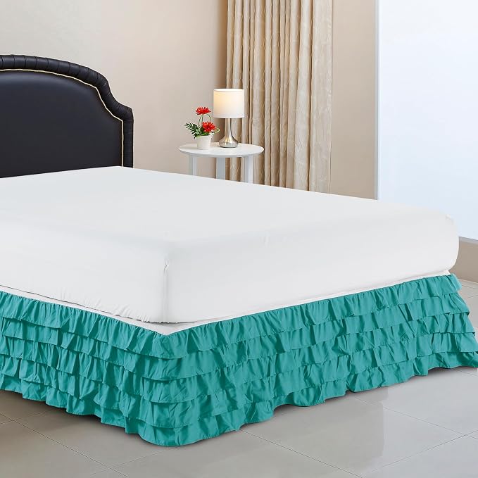 Elegant Comfort Luxurious Premium Quality 1500 Premier Wrinkle and Fade Resistant Hotel Quality Microfiber Multi-Ruffle Bed Skirt - 15inch Drop, Twin, Turquoise