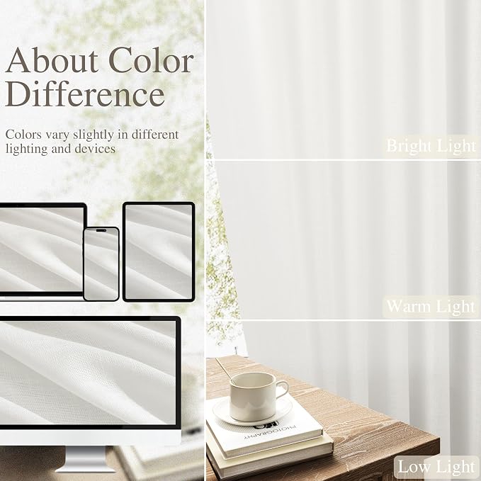Extra Long Linen Curtains 102 Inches for Living Room Back Tab Semi Sheer Floor to Ceiling Light Filtering Curtain Boho Farmhouse Decor Window Drapes for Bedroom 2 Panels Ivory