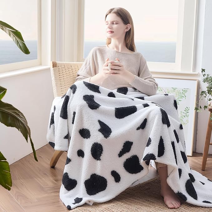 NEWCOSPLAY Knitted Throw Blanket for Couch Sofa Bed, Cow, 50"x60" | Super Soft Plush, Fuzzy Fluffy Microfiber, Lightweight Cozy Blanket for Room Decor, All Season Use