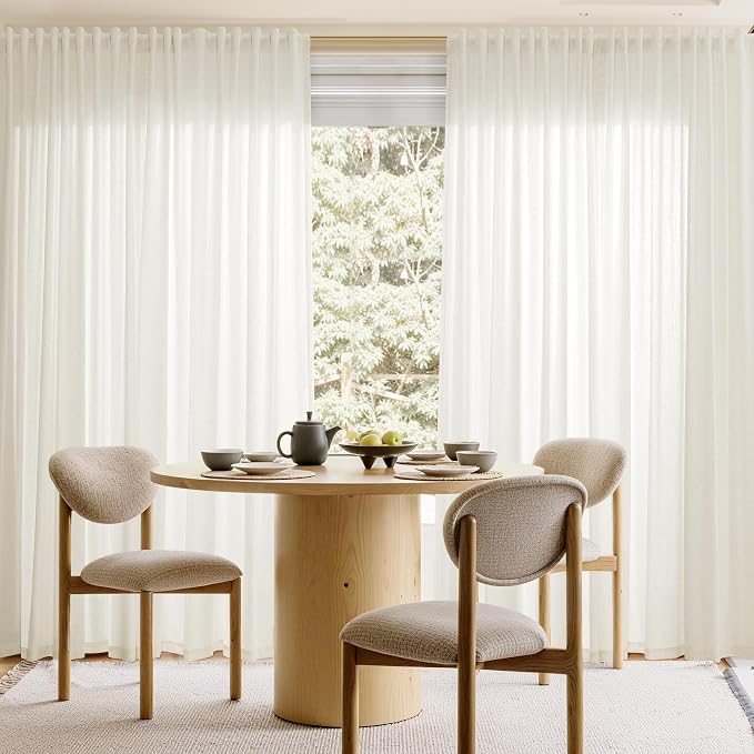 Extra Long Linen Curtains 120 Inches for Living Room Back Tab Semi Sheer High Floor to Ceiling 10ft Light Filtering Curtain Boho Farmhouse Window Drapes for Bedroom 2 Panels Beige White