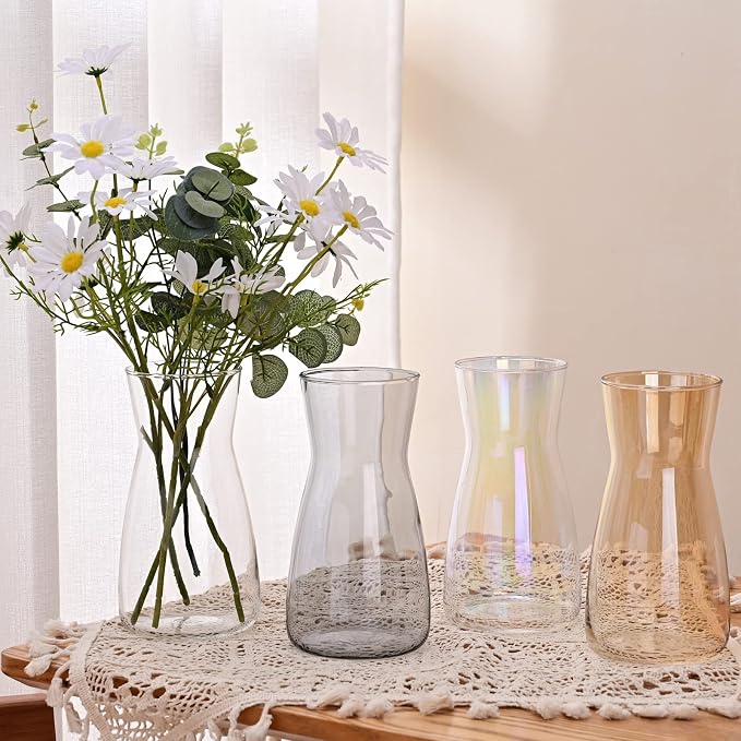 8 Inch Gray Glass Vase for Flowers, Modern Boho Table Decor | Farmhouse Vases For Rustic Vintage Living Room Kitchen Bedroom Halloween Christmas Decor House Book Shelf Office Decor