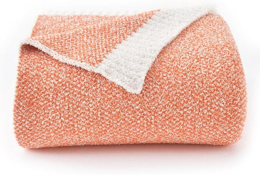 Chunky Knit Boucle Throw Blanket, Soft Washable Coastal Blanket for Bed Couch, Lightweight Cozy Oversized Feather Knit Blanket Indoor Outdoor for Sofa (Orange, Twin 60"x80")