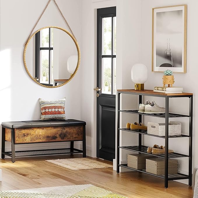 Circle Hanging Mirror Metal Framed Modern Wall Decorative Hanging Mirror Round Mirrors with Hanging Rope and Beaded for Bathroom Living Room Gold 24"