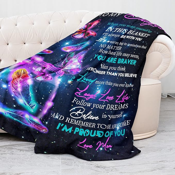 Givetoyou Gift for My Daughter Blanket from Mom as Birthday Present I Love You Letter to Her, Ultra-Soft Flannel Fleece Light Weight Bed Throw (80x60'', Daughter Gift1)