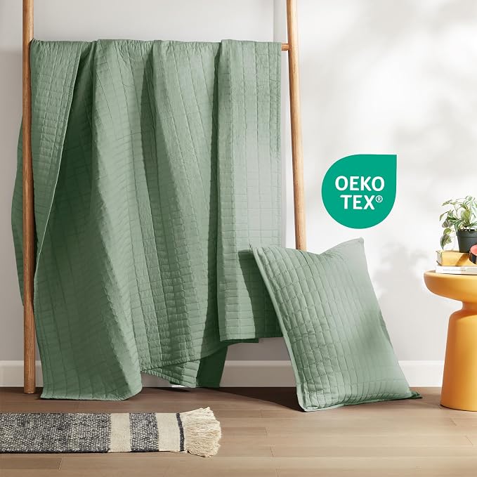 Comfort Spaces Kienna Twin Quilt Bedding Set 2 Piece, 66"x 90" Sage Green | Soft Cozy Lightweight Summer Twin XL Coverlet for College Dorm, Quilted Extra Layer, Modern Casual Bedroom Decor, OEKO-TEX