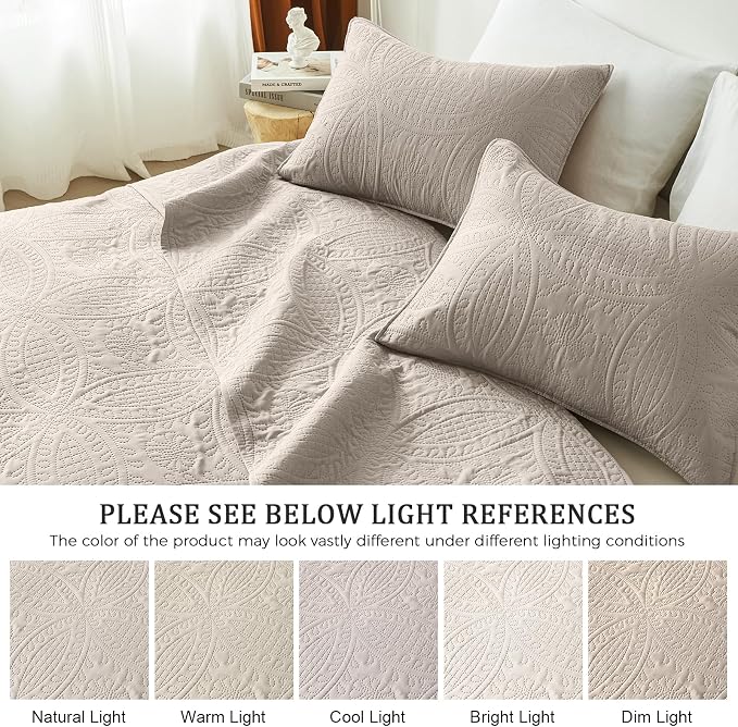 akkialla Taupe Twin Quilt Set, Ultrasonic Lightweight Bedspread Coverlet for Modern Minimalist Bedroom, Soft Microfiber Coin Pattern Bedding, 2-Piece (1 Quilt, 1 Pillow Sham) | Breathable fabric