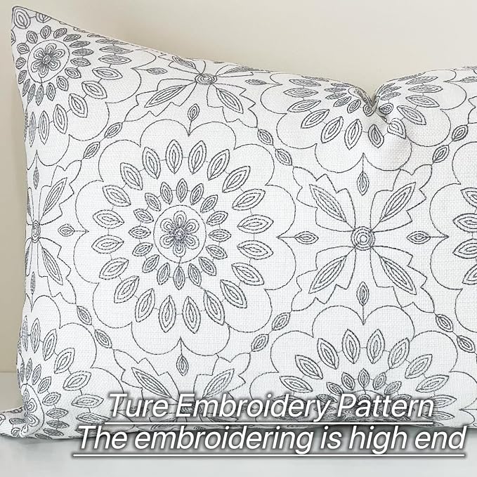 Slow Cow Linen Embroidery Decorative Lumbar Throw Pillow Cover Rectangular Pillow Cover Cushion Cover 12 x 20 Inches Dark Gray Grey