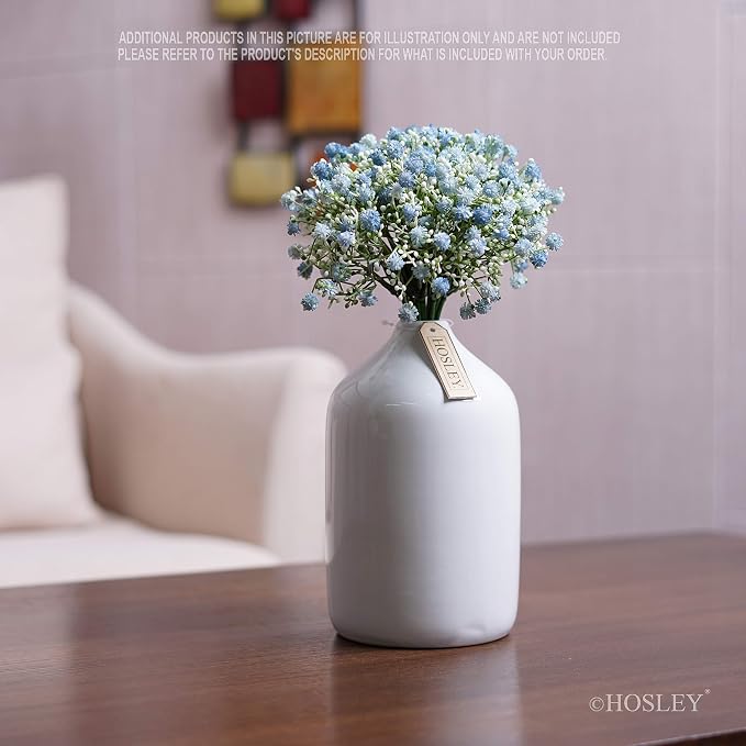 Hosley 8-Inch White Ceramic Vase, Glazed Decorative Floral Vase for Weddings, Centerpieces, Garden Parties, Home, Office & Spa Décor