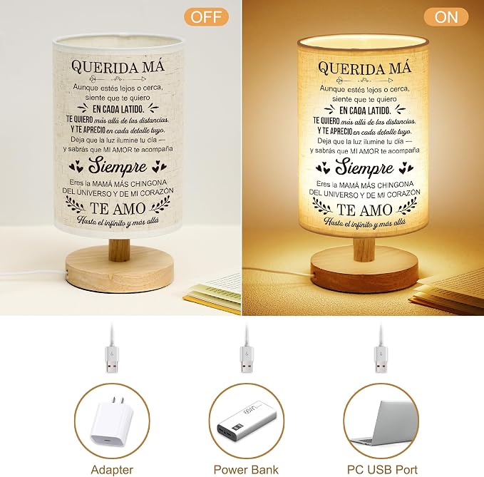 WSYEAR Mom Gifts in Spanish, Regalos para Mujer Table Lamp, Mom Birthday Gifts, Mother Gifts in Spanish from Daughter Son, Regalos De Navidad para Mujer
