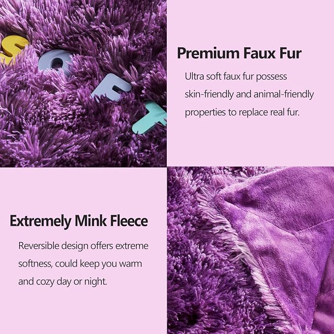GONAAP Fuzzy Faux Fur Queen Blanket for Couch, Violet Purple, 90"x90" | Warm Cozy Plush Shaggy Decorative Reversible Thick Non-Heated Fleece Blanket for Sofa Bed, Gift for Women Men, All Season Use
