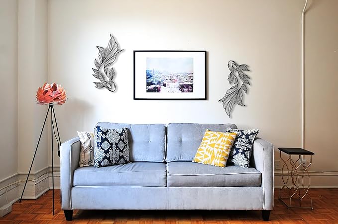 RESACO Koi Fish Metal Wall Art Japanese Art Wall Decor Iron Fish Gifts Asian Decorations for Living Room Bathroom Indoor Outdoor (Black 10.2 x 18.1 inches)