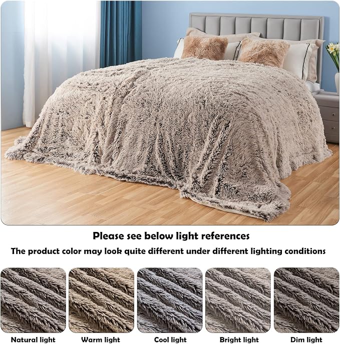 GONAAP Fuzzy Faux Fur Throw Blanket for Couch, Frosty Brown, 50"x60" | Warm Cozy Plush Shaggy Decorative Reversible Thick Non-Heated Fleece Blanket for Sofa Bed, Gift for Women Men, All Season Use