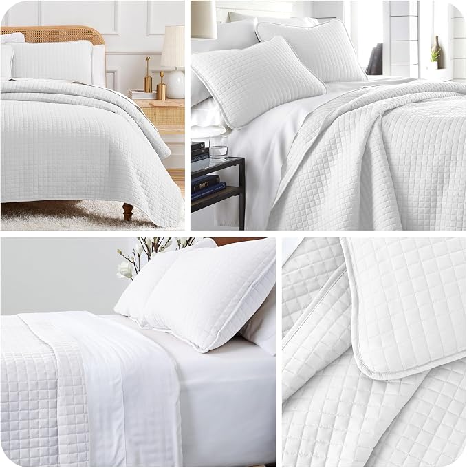Southshore Fine Living, Inc. White Queen Quilt Bedding Set, Lightweight Bedding Quilts Queen Size Bedspread, Coverlet Full Size, Quilted Coverlet Bed Spread w/Pillow Shams, White Quilts Full Size