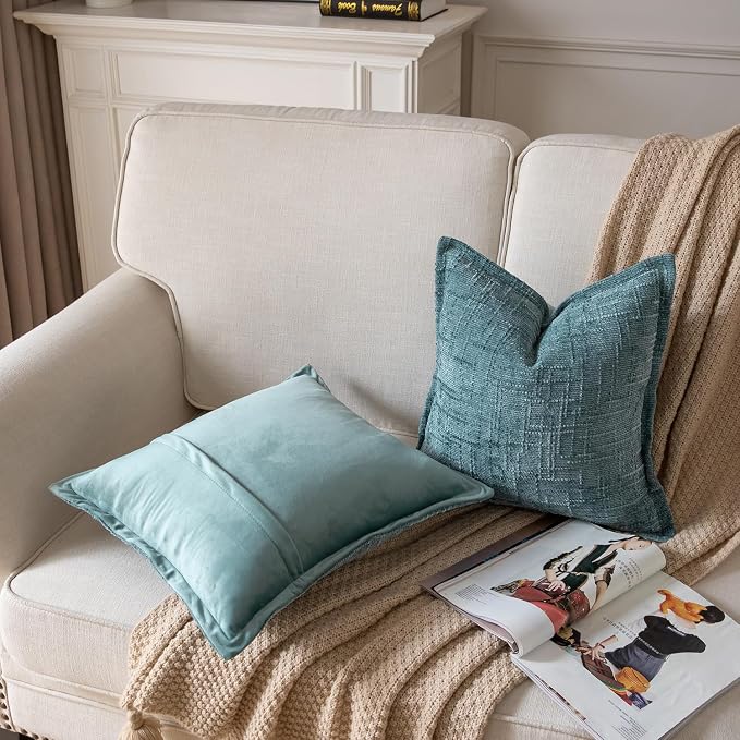 Yaertun Chenille Throw Pillow Covers 22x22 Inch Set of 2 Textured Broadside Soft Cozy Velvet Pillow Covers Modern Farmhouse Boho Decorative Pillow Cases for Couch Bed Sofa Livingroom Teal