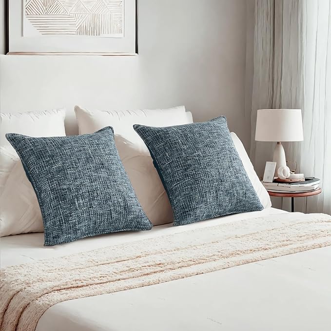 HAUSSY Pack of 2 Chenille Tweed Throw Pillow Covers 22x22 Inch, Navy Blue
