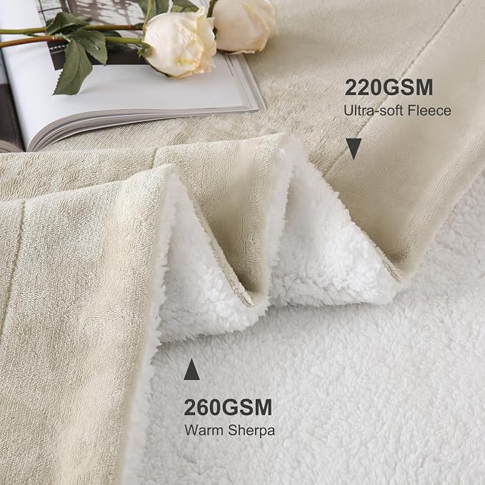SOCHOW Sherpa Fleece Throw Blanket, Linen, 50x60 inches | Double-Sided Super Soft Luxurious Plush Blanket Throw Size