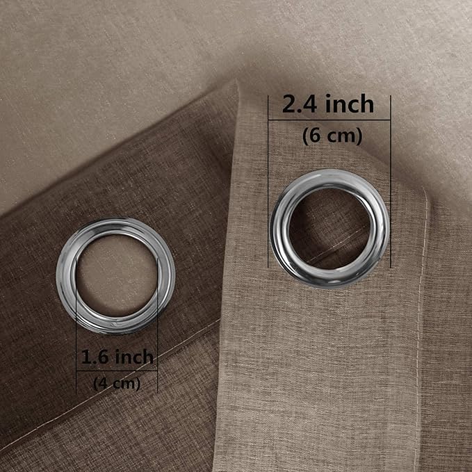 DWCN Ombre Faux Linen Sheer Curtains - Extra Wide Gradient Semi Voile Grommet Top Bedroom and Living Room Curtains, 60 x 84 Inches Long, Set of 2 Window Curtain Panels, Chocolate Brown