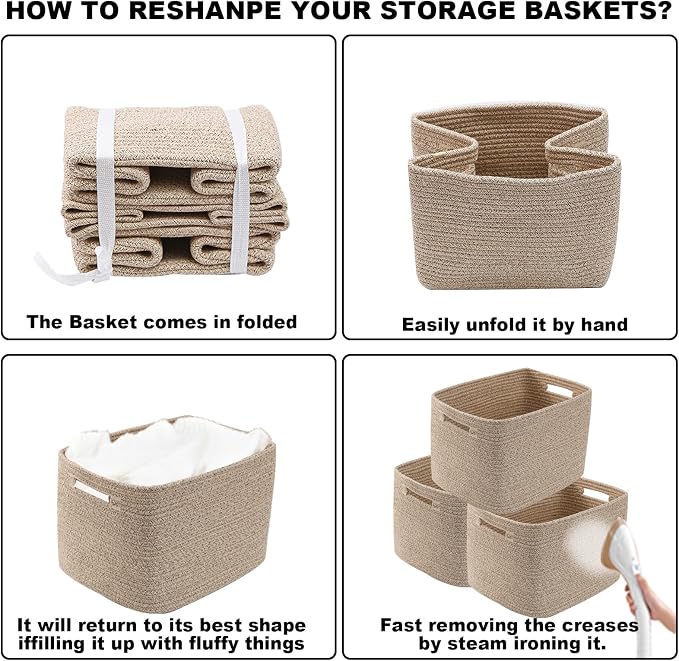 3 Pack Woven Baskets,Storage Baskets for Shelves with Handles | 13.5"×11"×9.5",Closet Baskets,Gift Basket,Nursery Organizer for Toys Towels Books,Storage Bin for Living Room Bedroom-Black