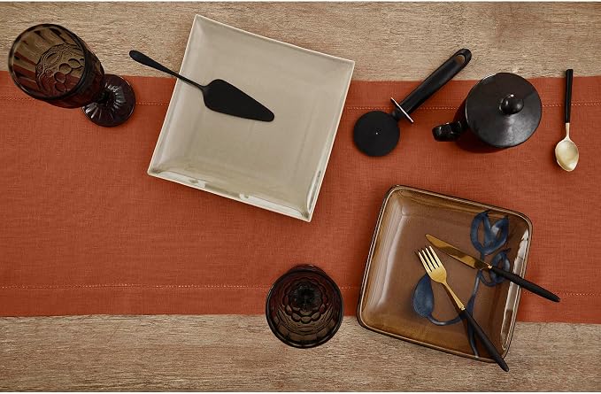 Solino Home 100% Pure Linen Table Runner Cinnamon Hemstitch, 14 x 120 in | Classic Hemstitch, brings a tailored look to family meals and hosting, hemstitched border, soft, fine, OEKO-TEX Certified