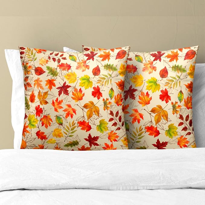 Autumn Leaves Throw Pillow Covers 16x16 inch Set of 2 Fall Maple Leaf Wild Plant Pillow Cases Thanksgiving Seasonal Farmhouse Outdoor Decor Cushion Cover for Home Porch Sofa