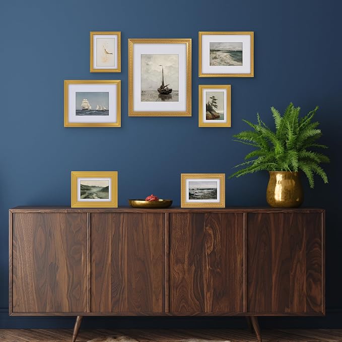 Americanflat Set of 10 Vintage Gold Frames with Polished Clear Glass - Gallery Wall Frame Set with Two 8x10, Four 5x7, and Four 4x6 Antique Frames for Tabletop or Wall Display