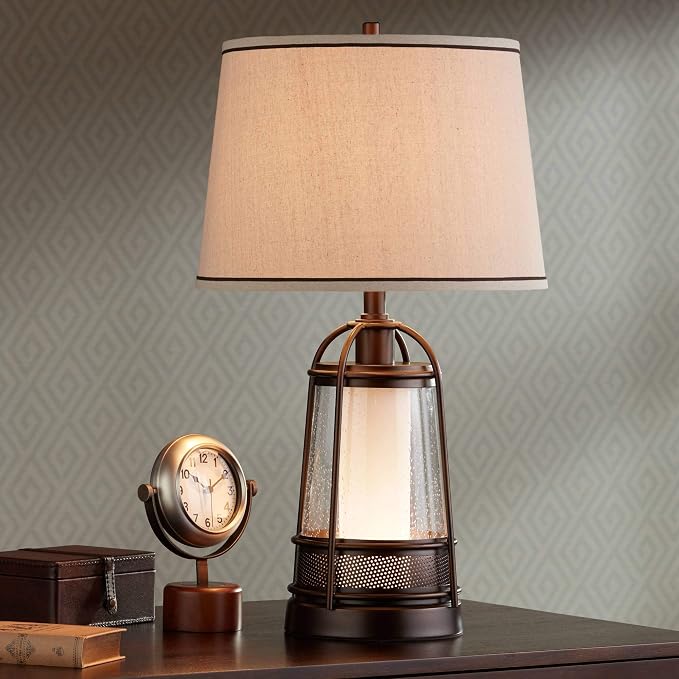 Iron Hugh 26" High Table Lamp Bronze Brown Lantern Night Light LED