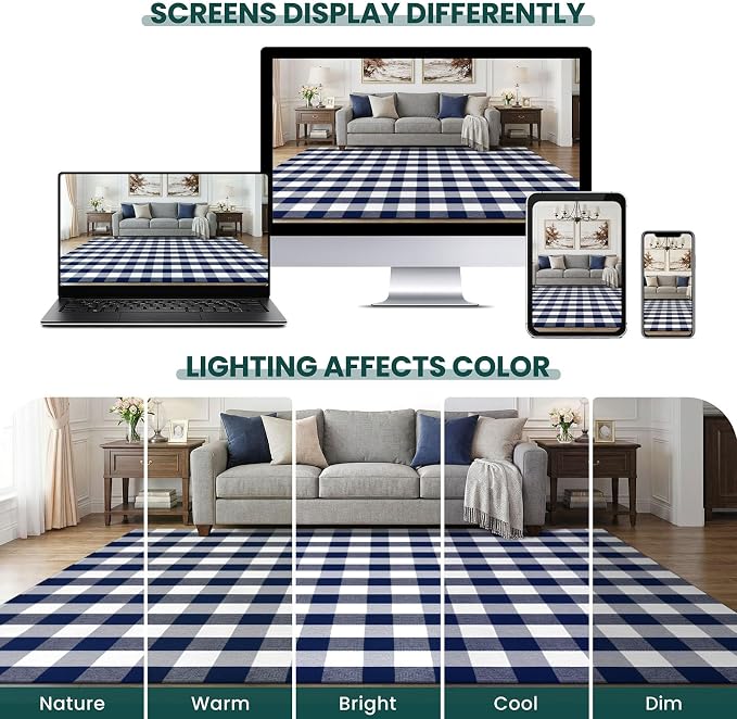 KOZYFLY Buffalo Plaid Area Rugs 3x5 Blue and White Washable Front Door Mat | Woven Cotton Outdoor Rug, Checkered Doormat for Front Porch Patio Farmhouse, Indoor Kitchen Entryway Rug