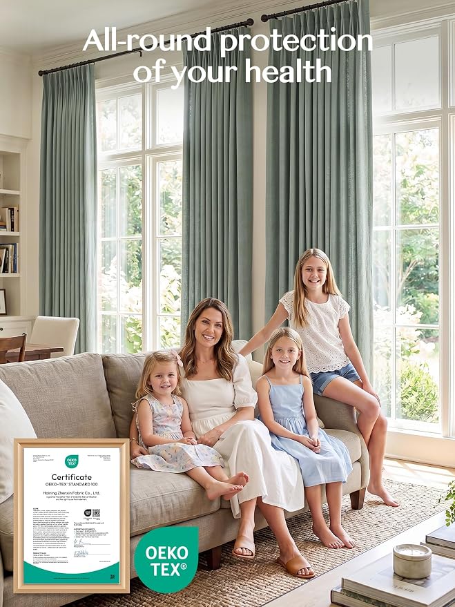 Liz Pinch Pleated Linen Curtains Light Filtering Curtains for Living Room, Farmhouse Window Curtains for Bedroom, Modern Drapes with Hooks and Rings, 95 Inches Long, Sage Green, 2 Panels Set