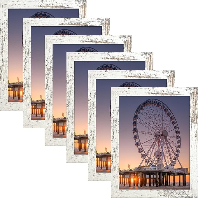 BESCRCL 8x10 Picture Frame Engineered Wood Set of 6, Distressed White Wooden Frame 8 x 10 for Wall or Tabletop