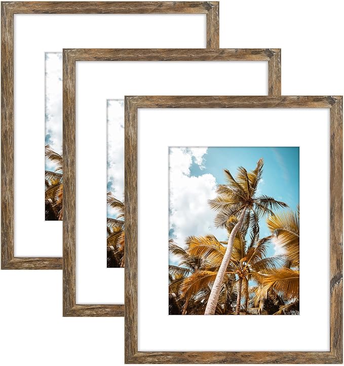 3 Pack 16x20 Rustic Brown Picture Frame with Real Glass Mat for 11x14