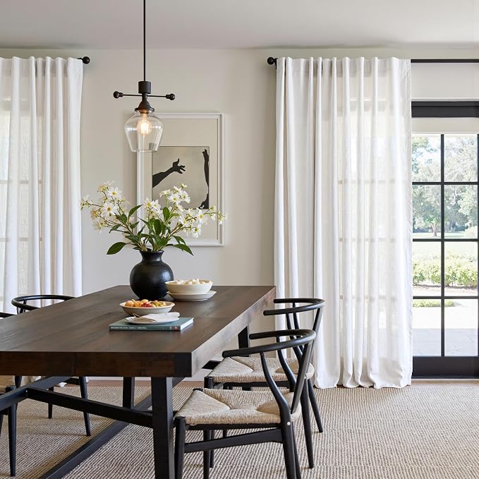 jinchan Linen Curtains Light Filtering Back Tab 84x96 Inch 1 Panel White | Semi Sheer Curtains 96 inch length for Bedroom Living Room, Modern Farmhouse Drapes with Rod Pocket, Natural Boho Curtains