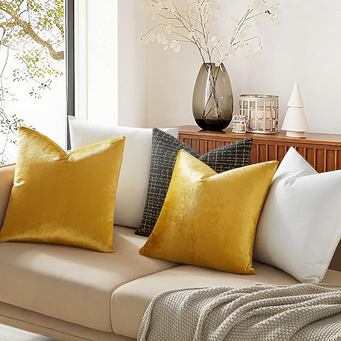 16x16 Velvet Throw Pillow Covers Set of 2 for Couch Sofa Bed,Golden