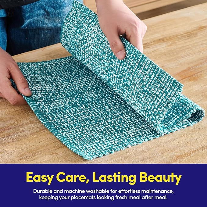 Sweet Home Collection 100% Cotton Placemats for Dining Room Rectangle Two Tone Woven Fabric 13" x 19" Soft Durable Table Mat Set, Set of 4, Turquoise