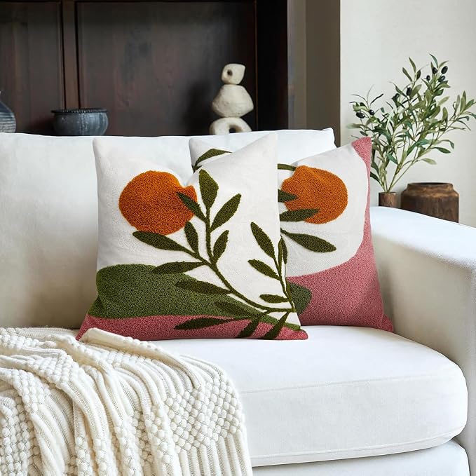 Adabana Boho Pillow Cover 18x18 Inch Embroidered Throw Pillow Cover