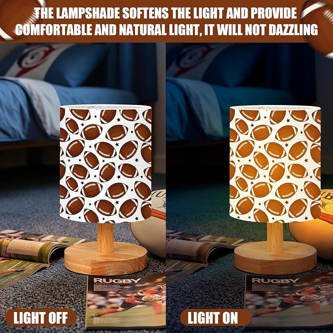 VIHOSE Football Kids Table Lamp for Bedroom Kids Bedside Lamp with Linen Wooden Nightstand Cartoon Nursery Lampshade for Girls Boys Living Room