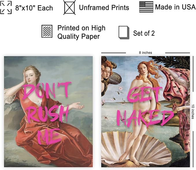 Poster Master 2-Piece Don't Rush Me Print - Get Naked Poster - Altered & Pop Art - Humorous Gift for Men & Women - Funny Wall Decor for Bedroom, Dorm or Bathroom - 8x10 UNFRAMED Wall Art
