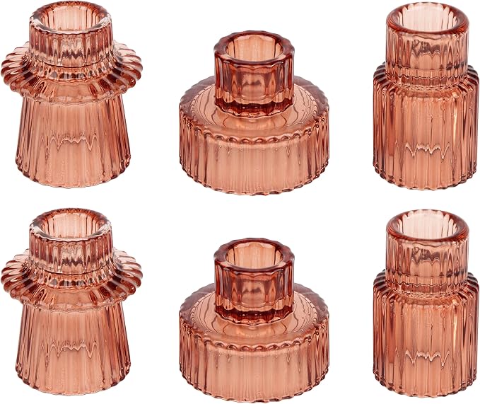 Vixdonos Glass Candlestick Holders Tealight Candle Holders for Table Centerpieces, Wedding Decor and Dinner Party (6 Pcs, Reddish Brown)