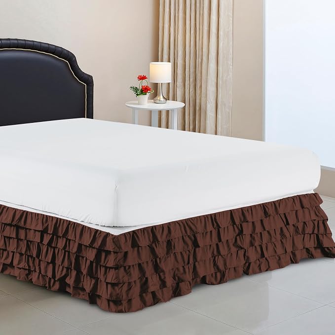 Elegant Comfort Luxurious Premium Quality 1500 Thread Count Wrinkle and Fade Resistant Egyptian Quality Microfiber Multi-Ruffle Bed Skirt - 15inch Drop, Queen, Chocolate Brown