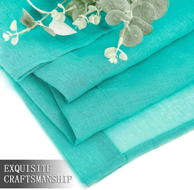 Tollpiz Short Sheer Curtain Living Room Linen Textured Curtains Sheer Light Filtering Voile Rod Pocket Curtain for Bedroom, 38 x 54 inches Long, Aqua Blue, Set of 2 Panels