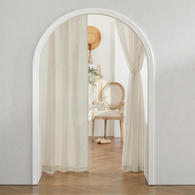 RYB HOME Linen Sheer Curtains 2 Panels for Living Room, Semi Transparent Privacy Drapes with Rod Pocket Farmhouse Style Window Treatments for Bedroom, Linen, 70" W x 95" L