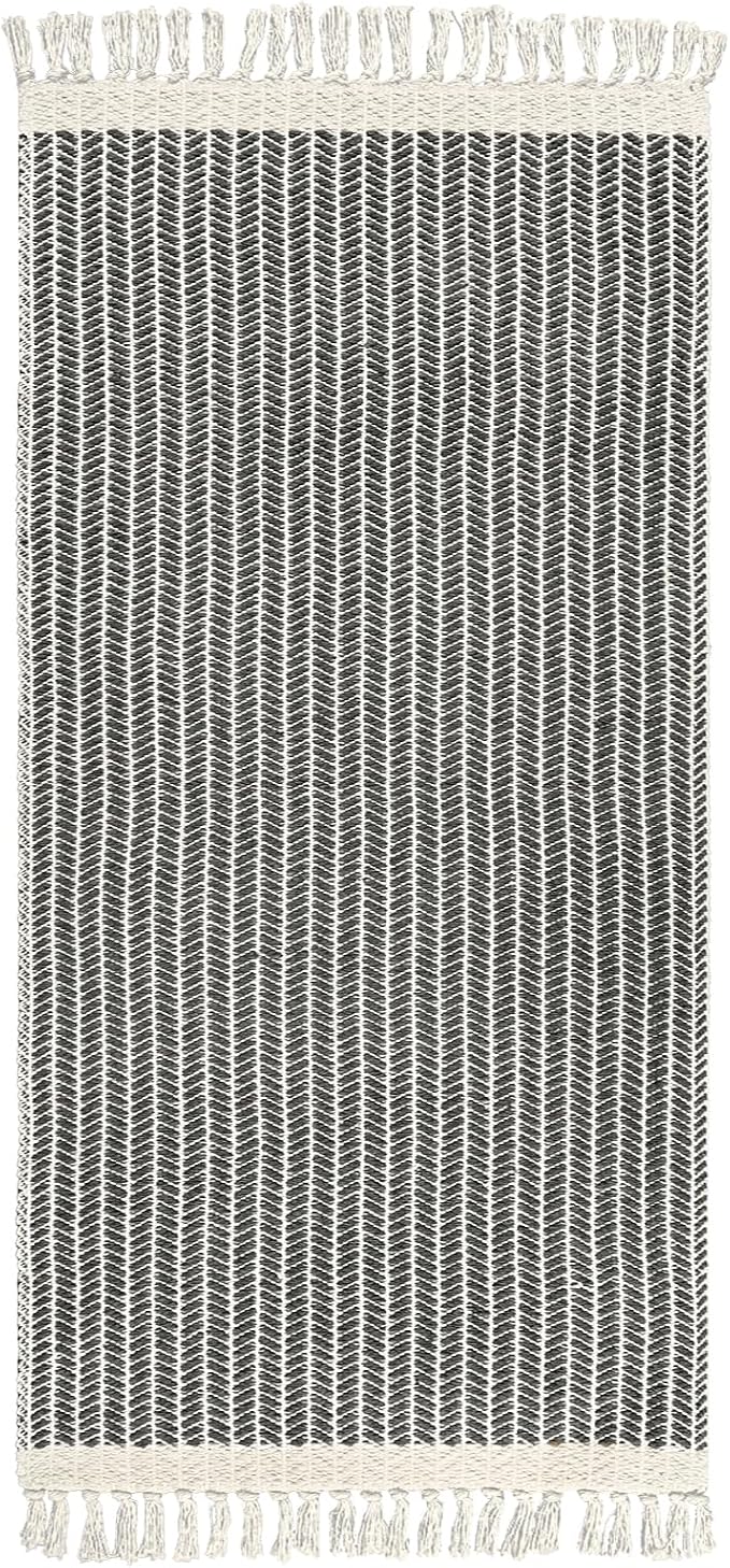 Lahome Boho Kitchen Runner Rug, 2x4.3 Washable Bathroom Entryway Rugs | Woven Cotton Throw Mat with Tassels, Farmhouse Non Shedding Lightweight Low Pile Carpet for Bath Bedroom Doorway, Khaki